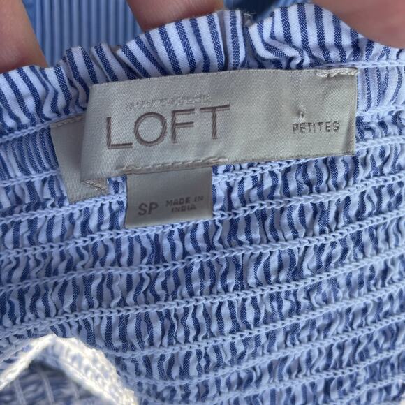 Loft Fiesta blue & white stripe with embroidered sleeves Off The Shoulder Top - Picture 4 of 7